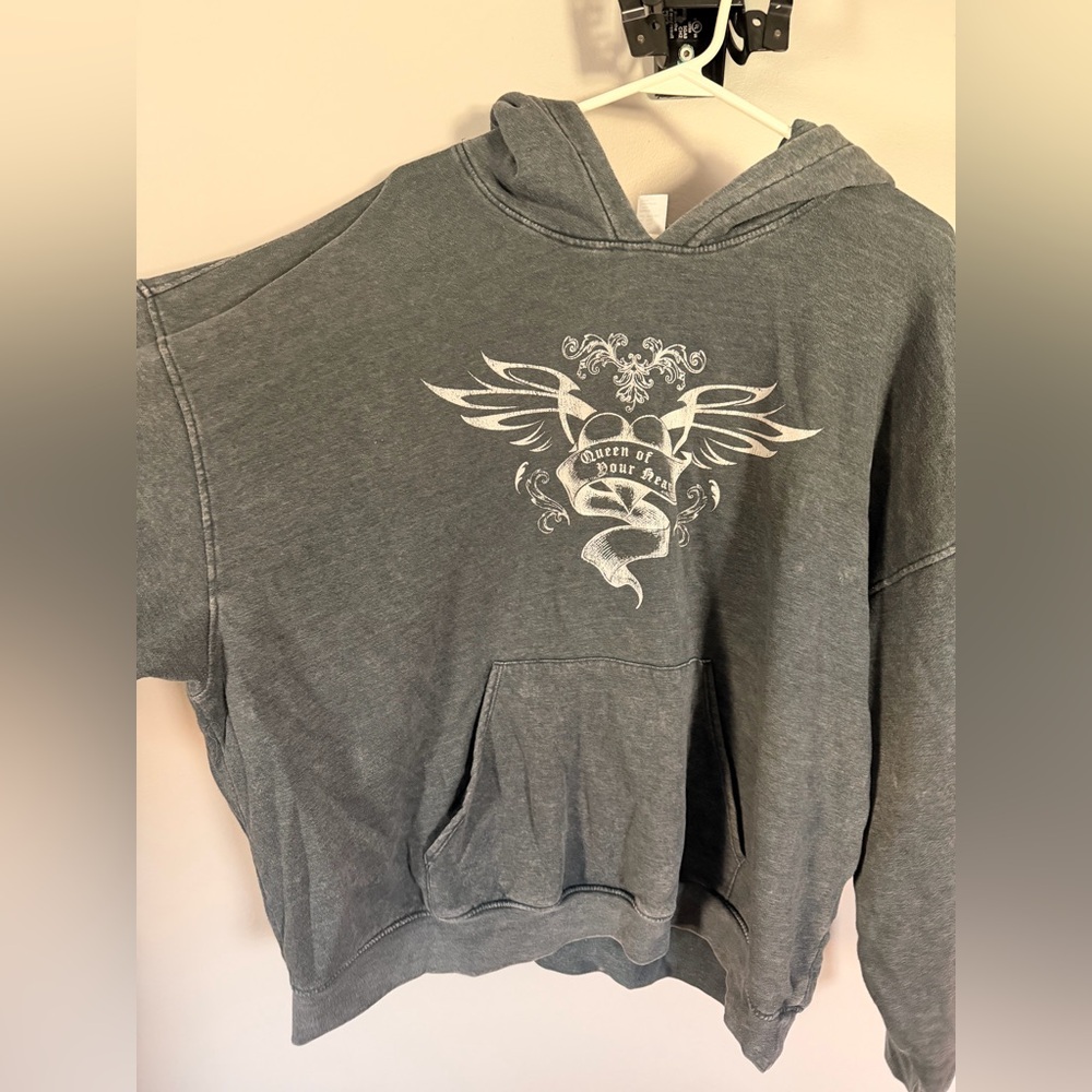 H&M Charcoal Hoodie with Winged Design
